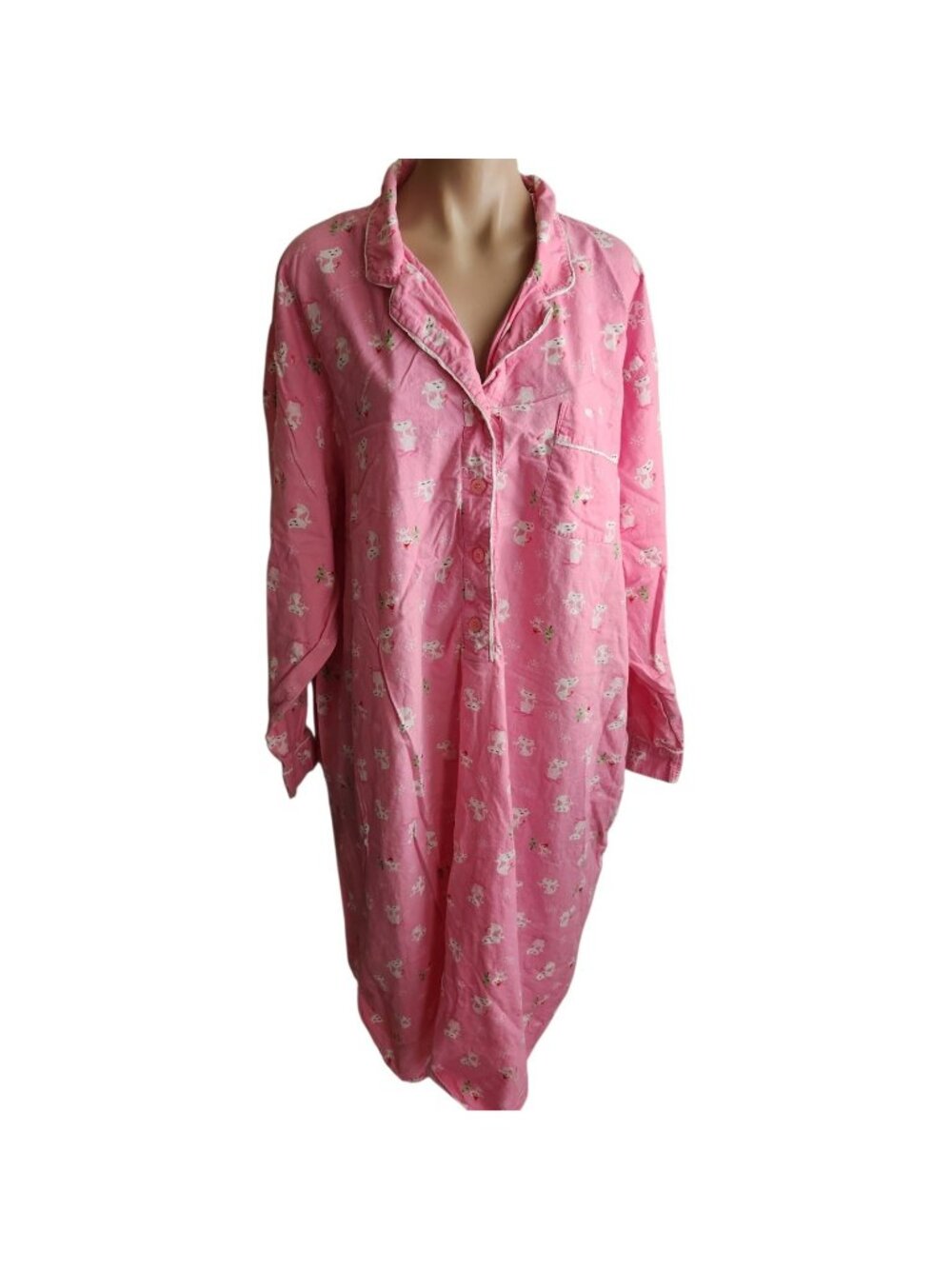 Secret Treasures Pink Christmas Cats Print Plus Size 3X Long Sleeve Gown Sleep